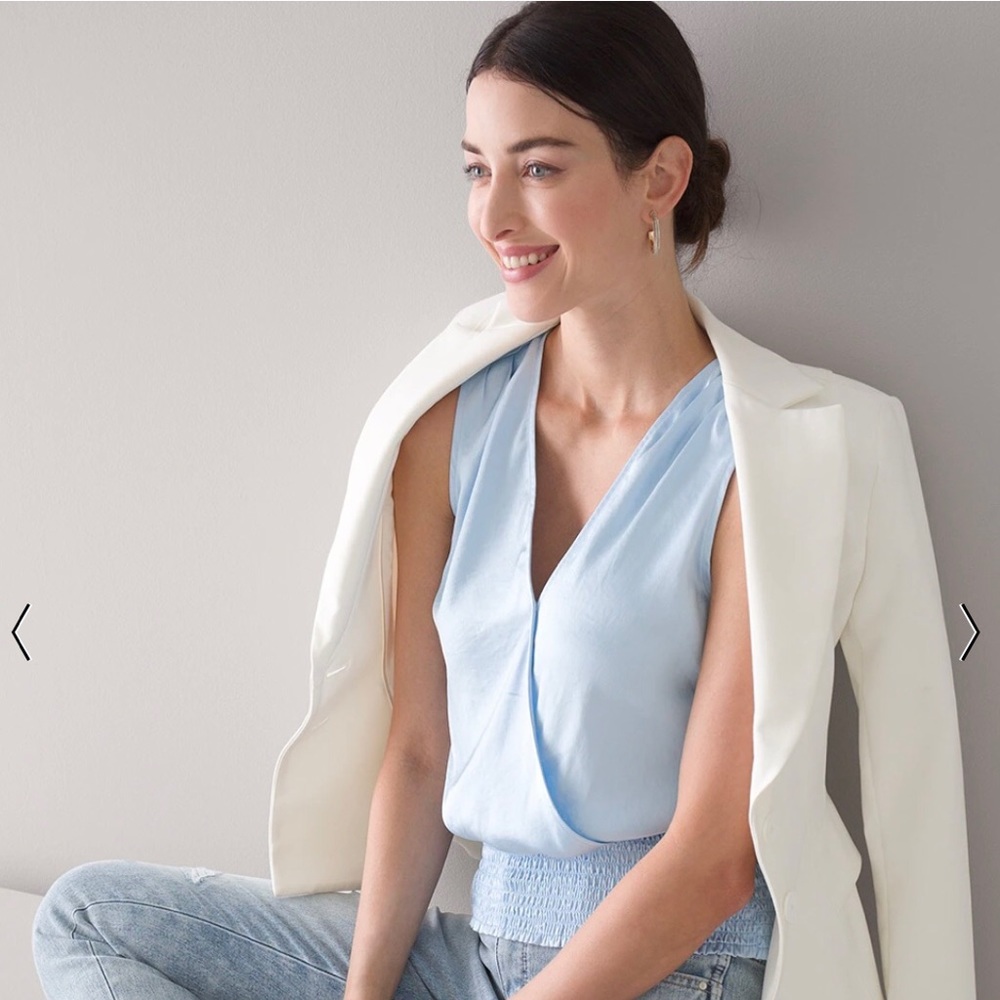 White House Black Market sleeveless surplice smocked blouse